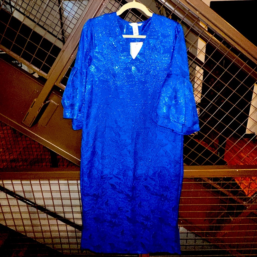 NWT H&M brocade blue long dress